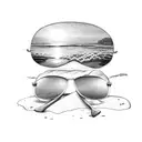 beach sunset reflection on sunglasses tattoo design idea