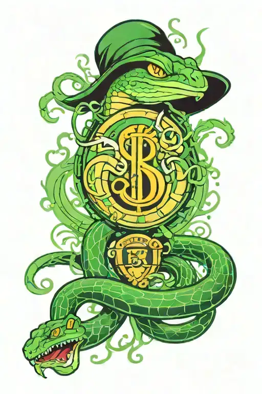 secret society, green snake slytherin, hidden society tattoo design idea