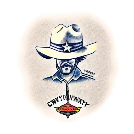 cowboy hat with fork tattoo design idea