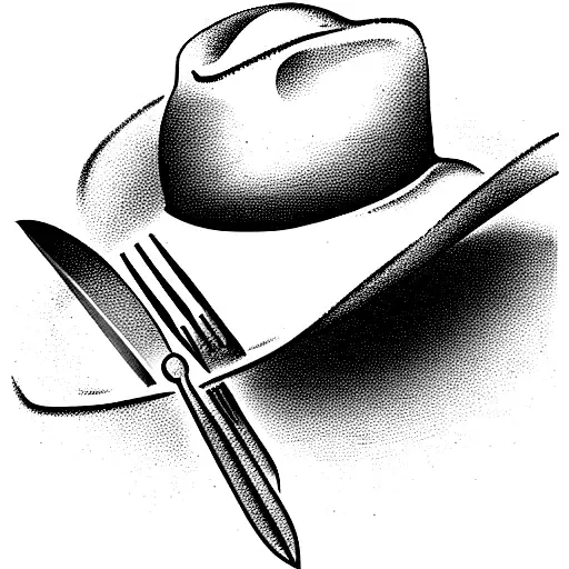 cowboy hat with fork tattoo design idea