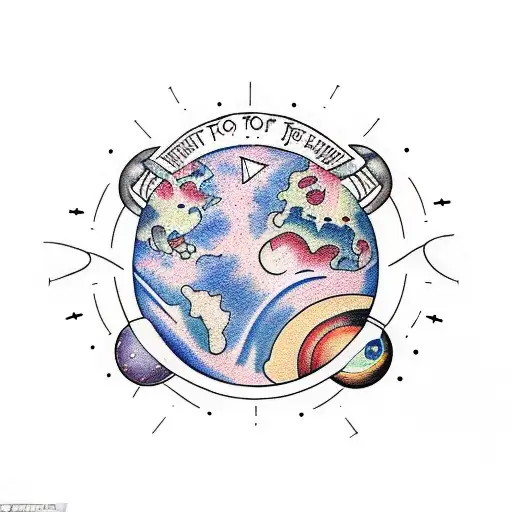 In the center there should be the phrase "amor fati", around which some planets of the solar system are located, and the tattoo design idea