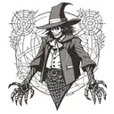 studio gibli scarecrow from howls moving castle, for upper arm. I want it to be a geometric tattoo  tattoo design idea
