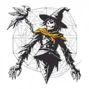 studio gibli scarecrow from howls moving castle, for upper arm. I want it to be a geometric tattoo  tattoo design idea
