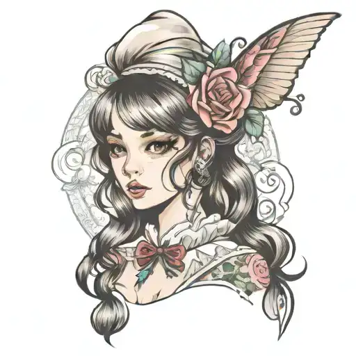 girl in lolita clothes tattoo design idea