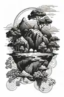 floating island landscape tattoo design idea