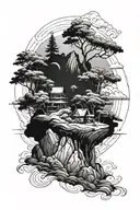 floating island landscape tattoo design idea