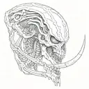 xenomorph, predator and mythosaurus skull leg sleeve tattoo design idea