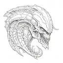 xenomorph, predator and mythosaurus skull leg sleeve tattoo design idea