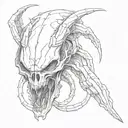 xenomorph, predator and mythosaurus skull leg sleeve tattoo design idea