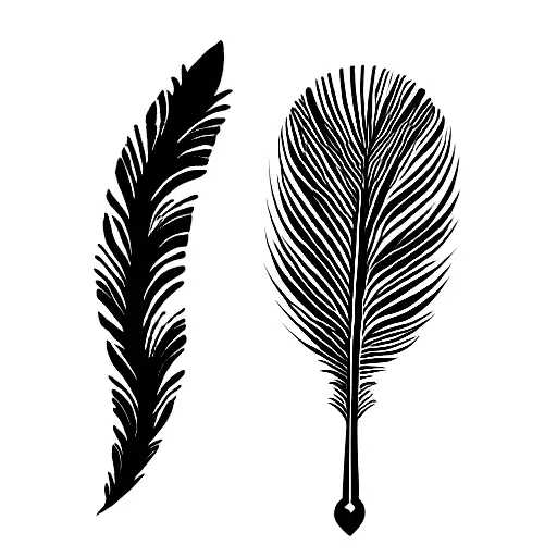 A peacock feather with a purple heart and alphabets M and G tattoo design idea