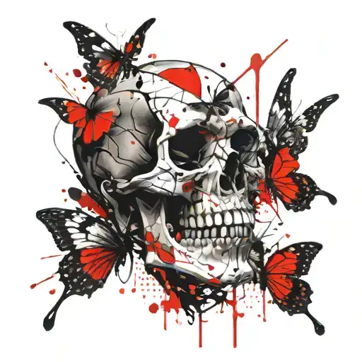 skull butterfly tattoo design idea