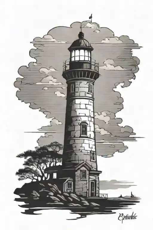 lighthouse silhouette man tattoo design idea