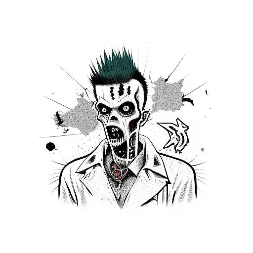 Punkrock cartoon zombie tattoo design idea