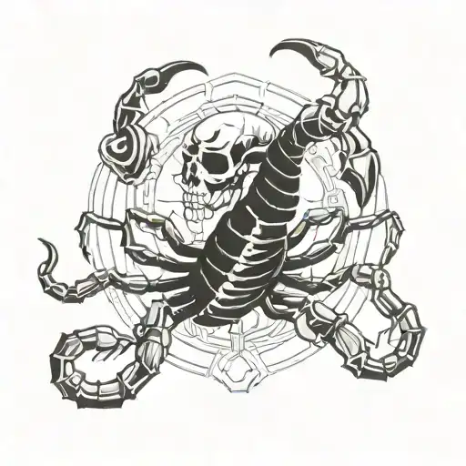 scorpion with skull face and scorpio zodiac sign tattoo design idea