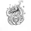 dragon guarding heart with a tree tattoo design idea