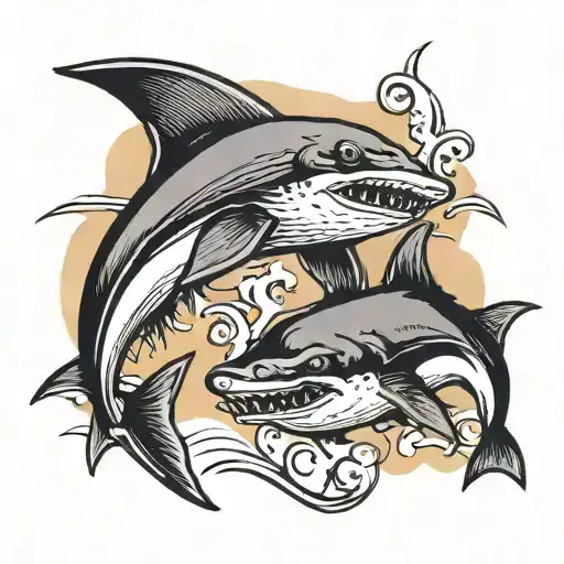 Manta ray and hammerhead shark tattoo design idea