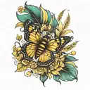 bee sunflower peacock feather butterfly tattoo design idea