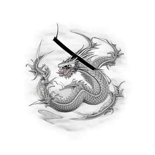 red Dragon with a katana tattoo design idea