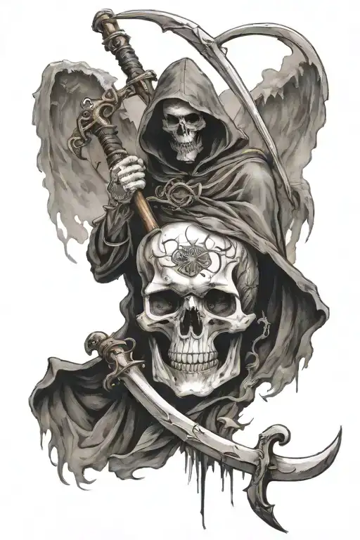 full-length death with a scythe tattoo design idea
