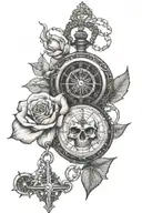 skull roses nautical compass pocket watch tattoo design idea