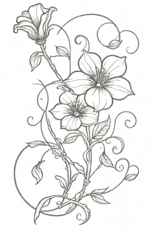 create a small line tattoo of the tangled movie flower with the stem that spells out "lyn" tattoo design idea