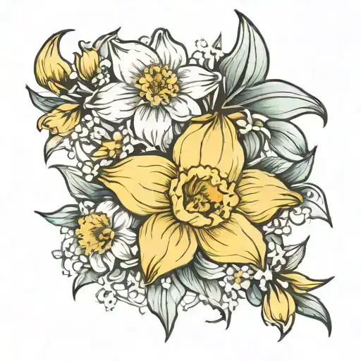 a daffodil and daisy flower tattoo design idea