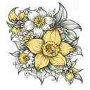 a daffodil and daisy flower tattoo design idea