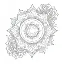 A mandala design incorporating elements of time, the sun, and moon with Hindu gods as the centerpiece tattoo design idea