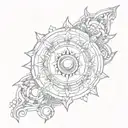 A mandala design incorporating elements of time, the sun, and moon with Hindu gods as the centerpiece tattoo design idea