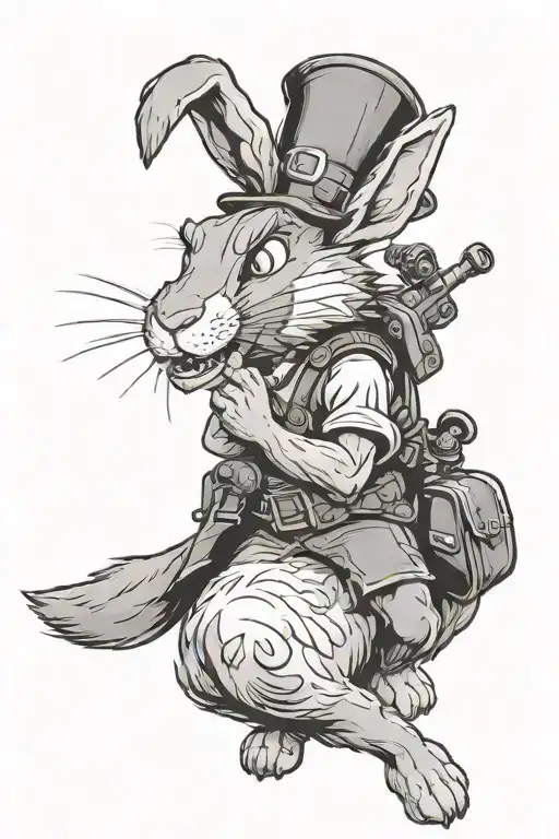 The rabbit from the cartoon "Well, Just You Wait" finally gets a weapon and turns from prey into a hunter, driving the wolf into a corner tattoo design idea