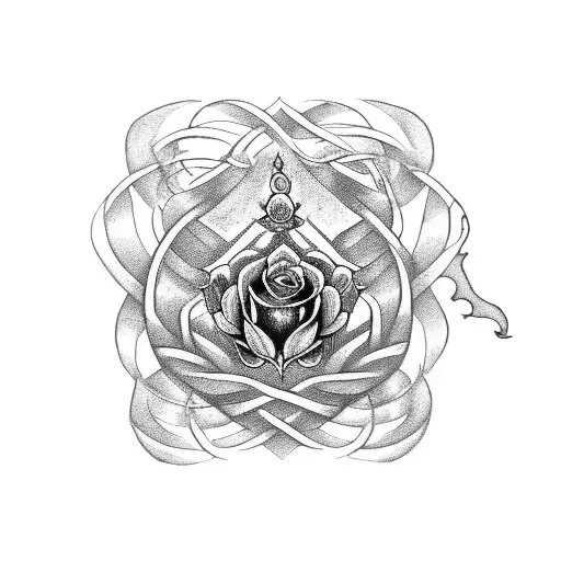 A lion and a rose entwined together, forming a Celtic knot design with Portuguese and Irish elements tattoo design idea