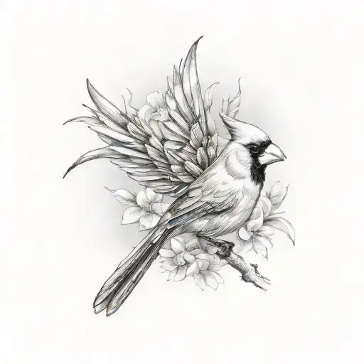 cardinal carrying a bird of paradise flower in its beak tattoo design idea
