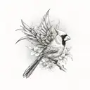 cardinal carrying a bird of paradise flower in its beak tattoo design idea