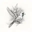 cardinal carrying a bird of paradise flower in its beak tattoo design idea