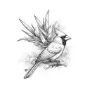 cardinal carrying a bird of paradise flower in its beak tattoo design idea