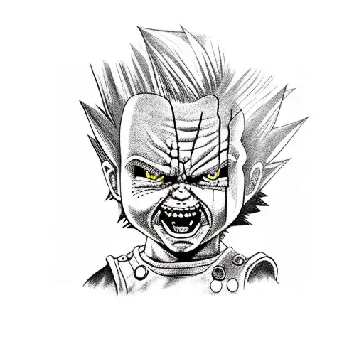 chucky face swap with goku tattoo design idea