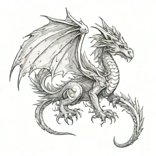 a dragon with angelic wings spread tattoo design idea