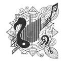 A geometric pattern incorporating forex trading symbols and musical notes tattoo design idea