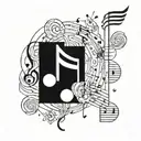 A geometric pattern incorporating forex trading symbols and musical notes tattoo design idea