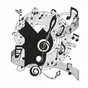 A geometric pattern incorporating forex trading symbols and musical notes tattoo design idea