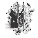 A geometric pattern incorporating forex trading symbols and musical notes tattoo design idea