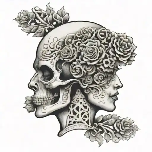 janus head profile skull and lady tattoo design idea