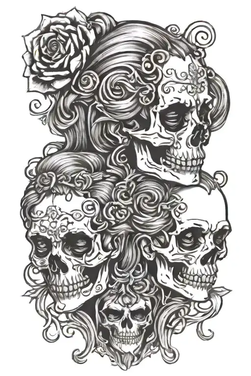 janus two heads skull young woman  tattoo design idea