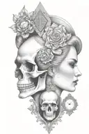 janus head profile skull and lady with hourglass pendant tattoo design idea