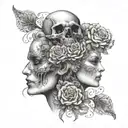 janus head profile skull and lady tattoo design idea