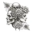 janus head profile skull and lady tattoo design idea