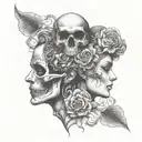 janus head profile skull and lady tattoo design idea