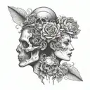 janus head profile skull and lady tattoo design idea
