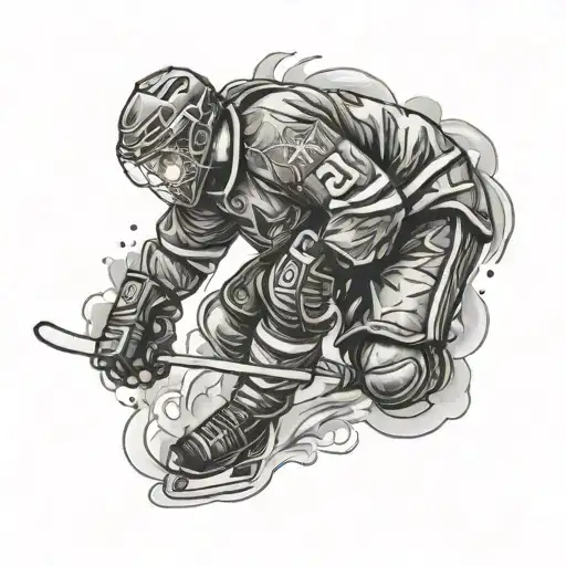 Design a tattoo of a hockey player wearing military-inspired gear tattoo design idea
