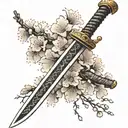 A samurai sword with intricate cherry blossom engravings tattoo design idea